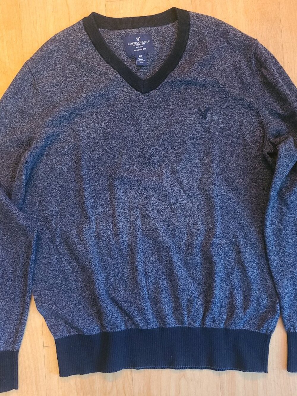American Eagle Mens Sweater Small V-Neck Blue Charcoal Heather Knit Small S/P